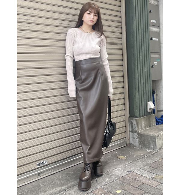 MURUA「マルチウェイナローフェイクレザースカート」|スカート|
