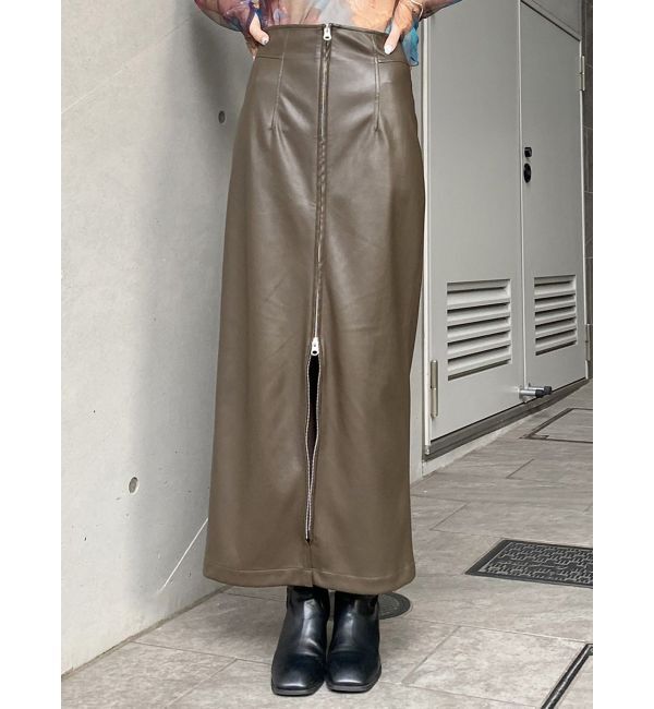 MURUA「マルチウェイナローフェイクレザースカート」|スカート|ブラウン
