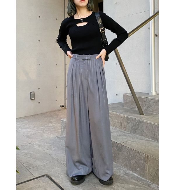 MURUA「ラメピンストライプタックワイドパンツ」|その他|