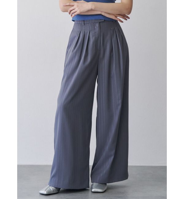 MURUA「ラメピンストライプタックワイドパンツ」|その他|グレー