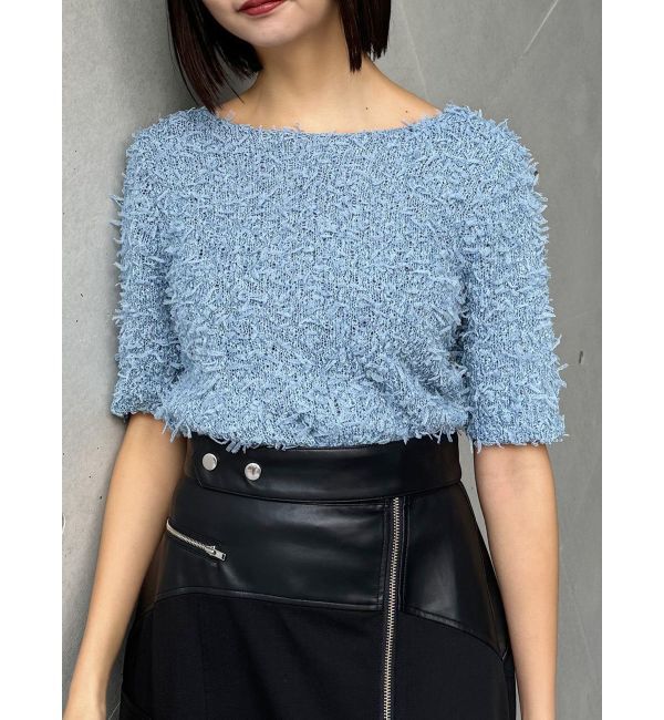 MURUA「テープヤーンハーフスリーブニット」|ニット・セーター|ブルー