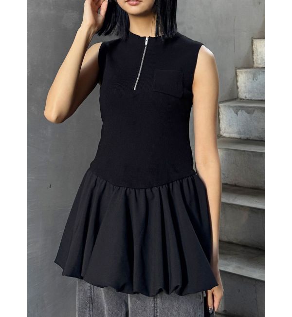 MURUA「ピンストライプバルーントップス」|ワンピース|ブラック