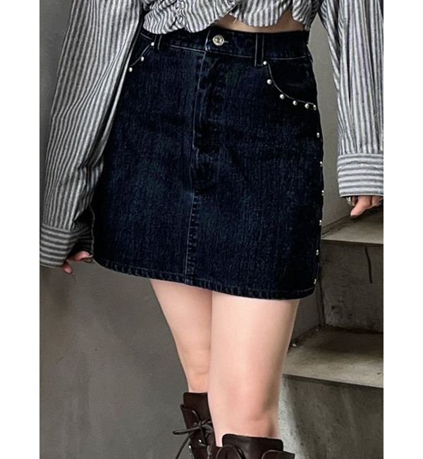 MURUA「フロッキーデニムミニスカート」|スカート|ブラック