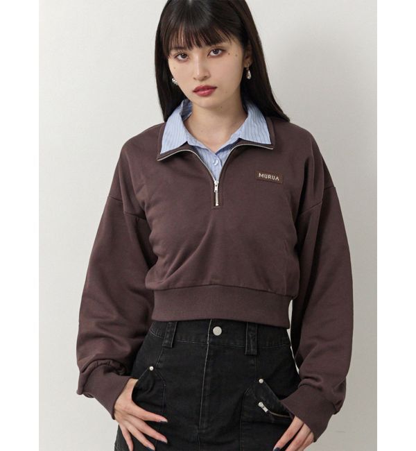 MURUA「シャツレイヤードハーフジップスウェット」|スウェット・ジャージ|ブラウン