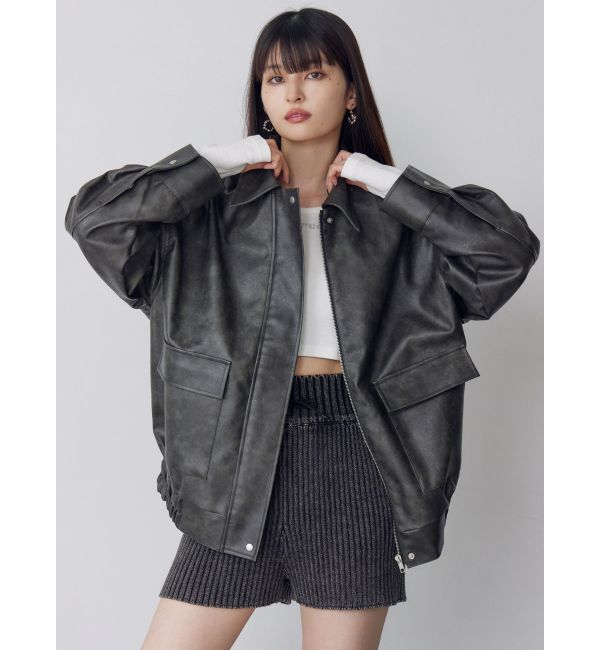 MURUA「ヴィンテージフェイクレザーブルゾン」|ブルゾン・スタジャン|