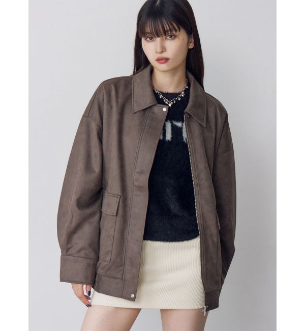 MURUA「ヴィンテージフェイクレザーブルゾン」|ブルゾン・スタジャン|ブラウン