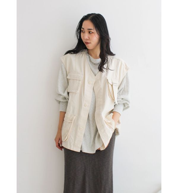 Ungrid「メッシュコンビミリタリーベスト」|ベスト・ジレ|アイボリー