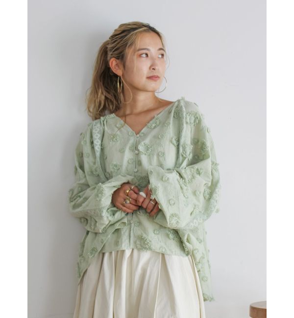 Ungrid「スリーブボリュームジャカードブラウス」|シャツ・ブラウス|グリーン