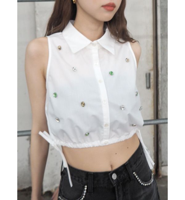 EVRIS「ビジューノースリーブクロップドシャツ」|シャツ・ブラウス|