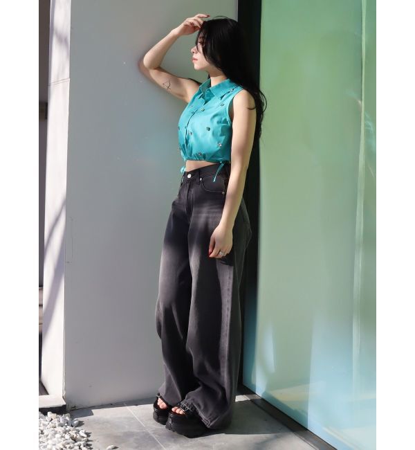 EVRIS「ビジューノースリーブクロップドシャツ」|シャツ・ブラウス|