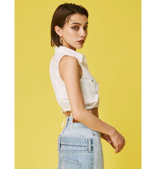 EVRIS「ビジューノースリーブクロップドシャツ」|シャツ・ブラウス|