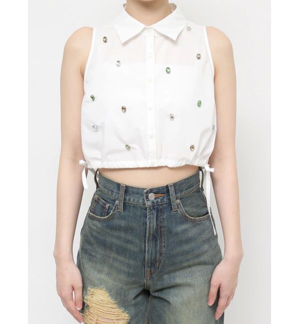 EVRIS「ビジューノースリーブクロップドシャツ」|シャツ・ブラウス|