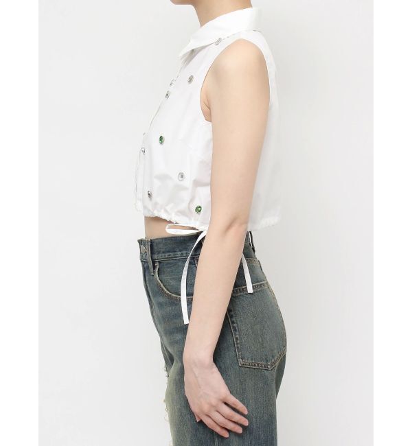 EVRIS「ビジューノースリーブクロップドシャツ」|シャツ・ブラウス|