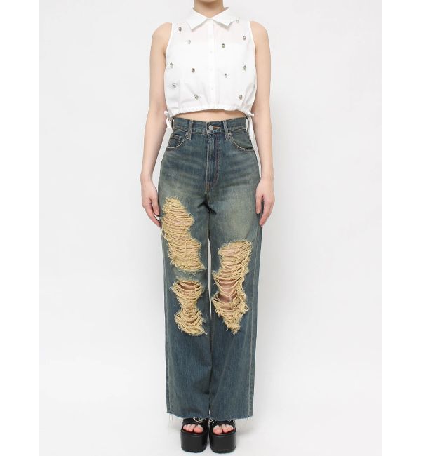 EVRIS「ビジューノースリーブクロップドシャツ」|シャツ・ブラウス|