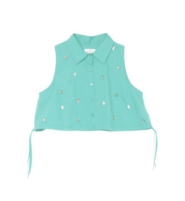 EVRIS「ビジューノースリーブクロップドシャツ」|シャツ・ブラウス|