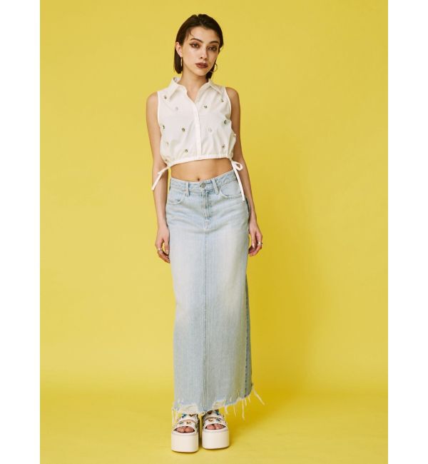 EVRIS「ビジューノースリーブクロップドシャツ」|シャツ・ブラウス|