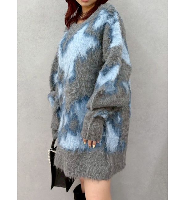 EVRIS「アニマルシャギーオーバーサイズニットトップス」|ニット・セーター|グレー