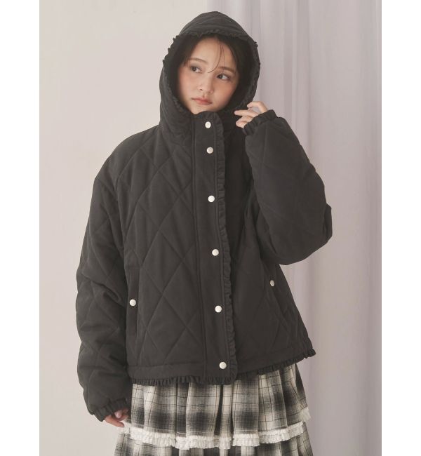 merry jenny「フリルキルティングフードジャケット」|ダウン|
