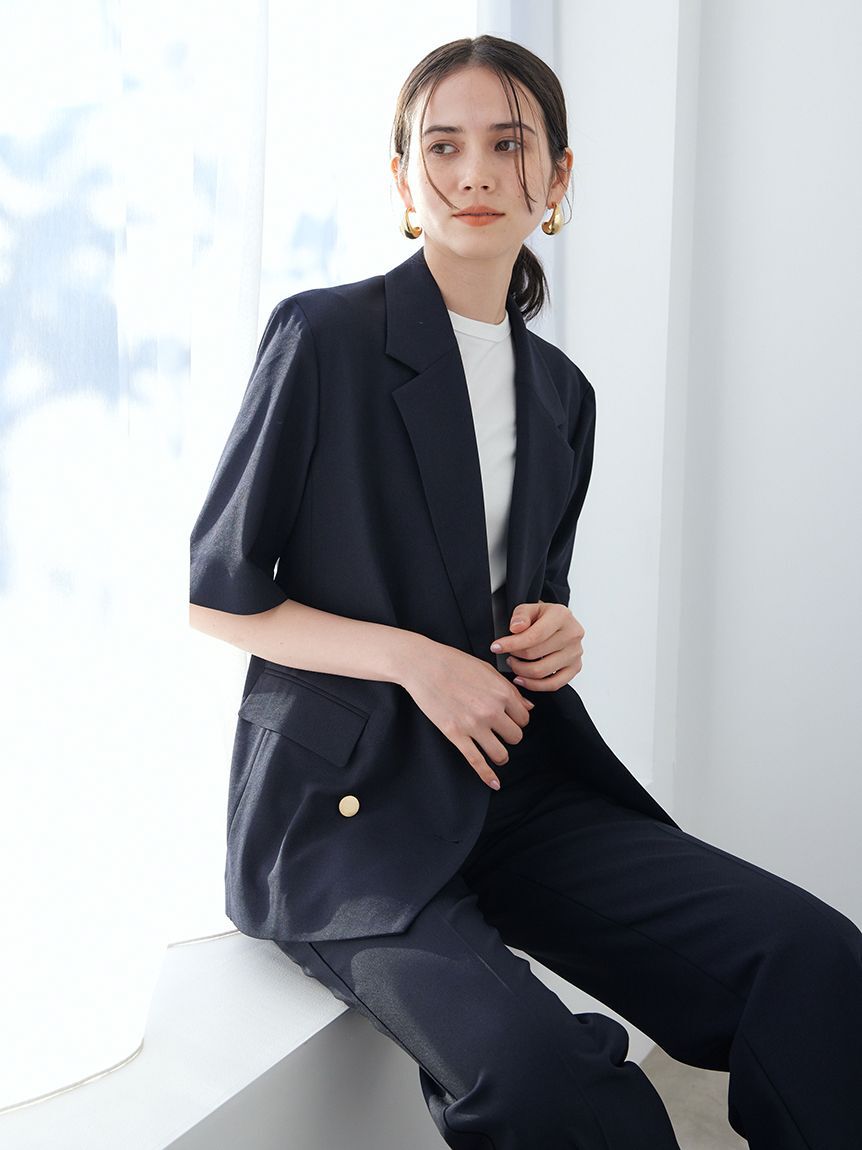 Mila Owen「ＵＶカット金釦ハーフスリーブジャケット」|テーラードジャケット|