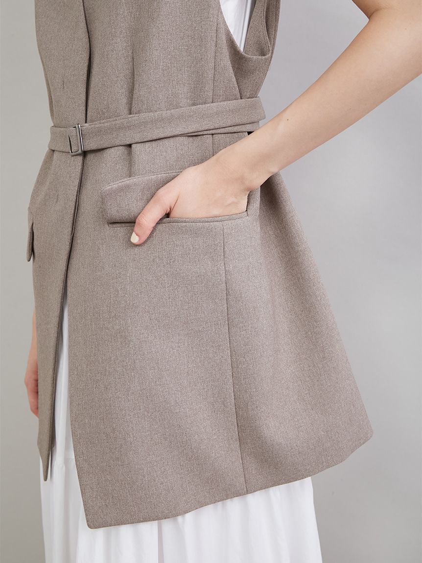 Mila Owen「共ベルト付きオーバーサイズノーカラーベスト」|ダウンベスト・ベスト|