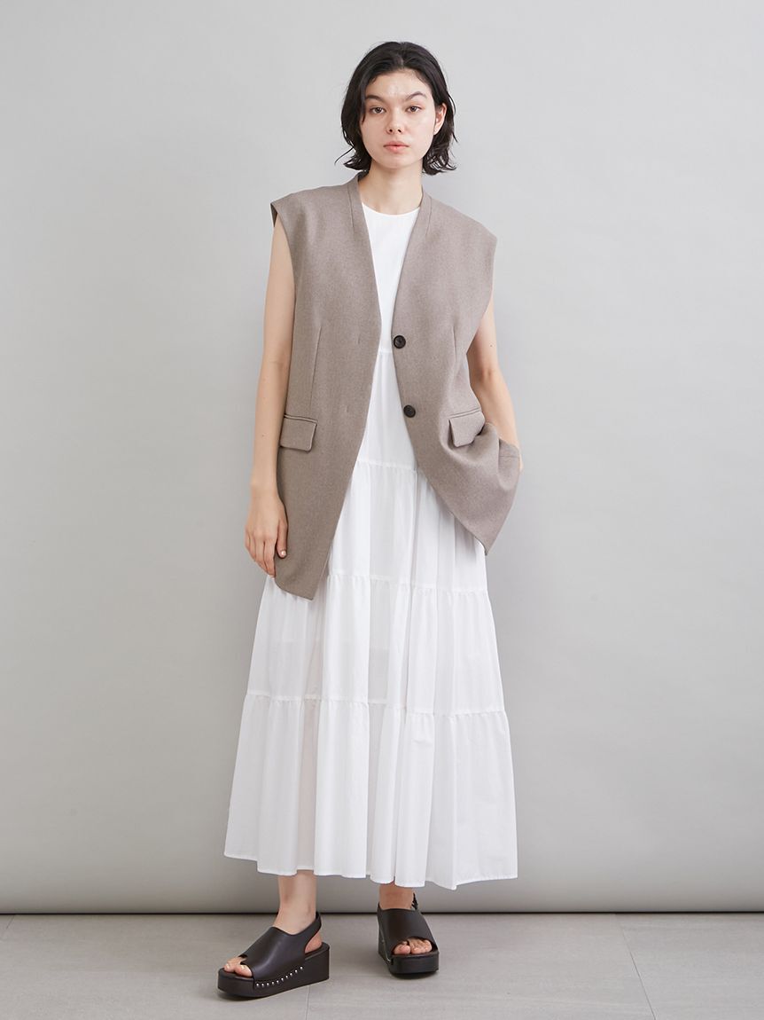 Mila Owen「共ベルト付きオーバーサイズノーカラーベスト」|ダウンベスト・ベスト|