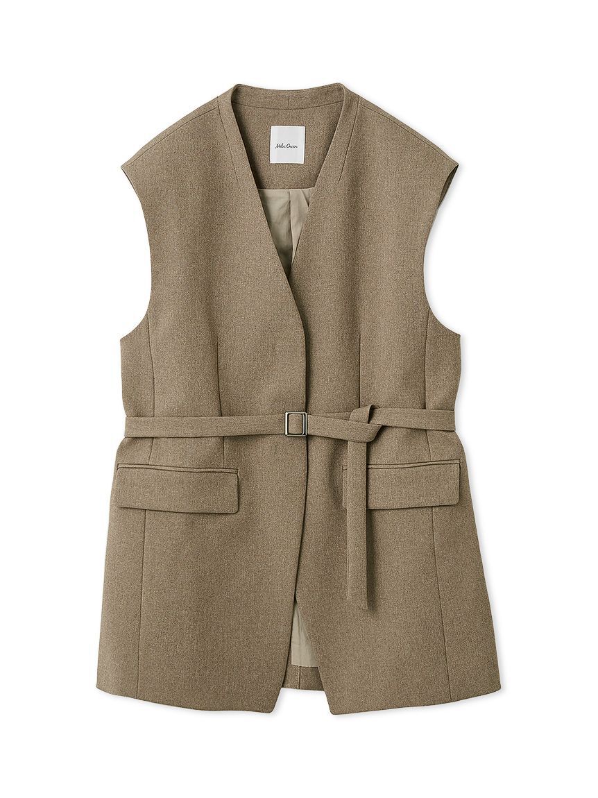 Mila Owen「共ベルト付きオーバーサイズノーカラーベスト」|ダウンベスト・ベスト|