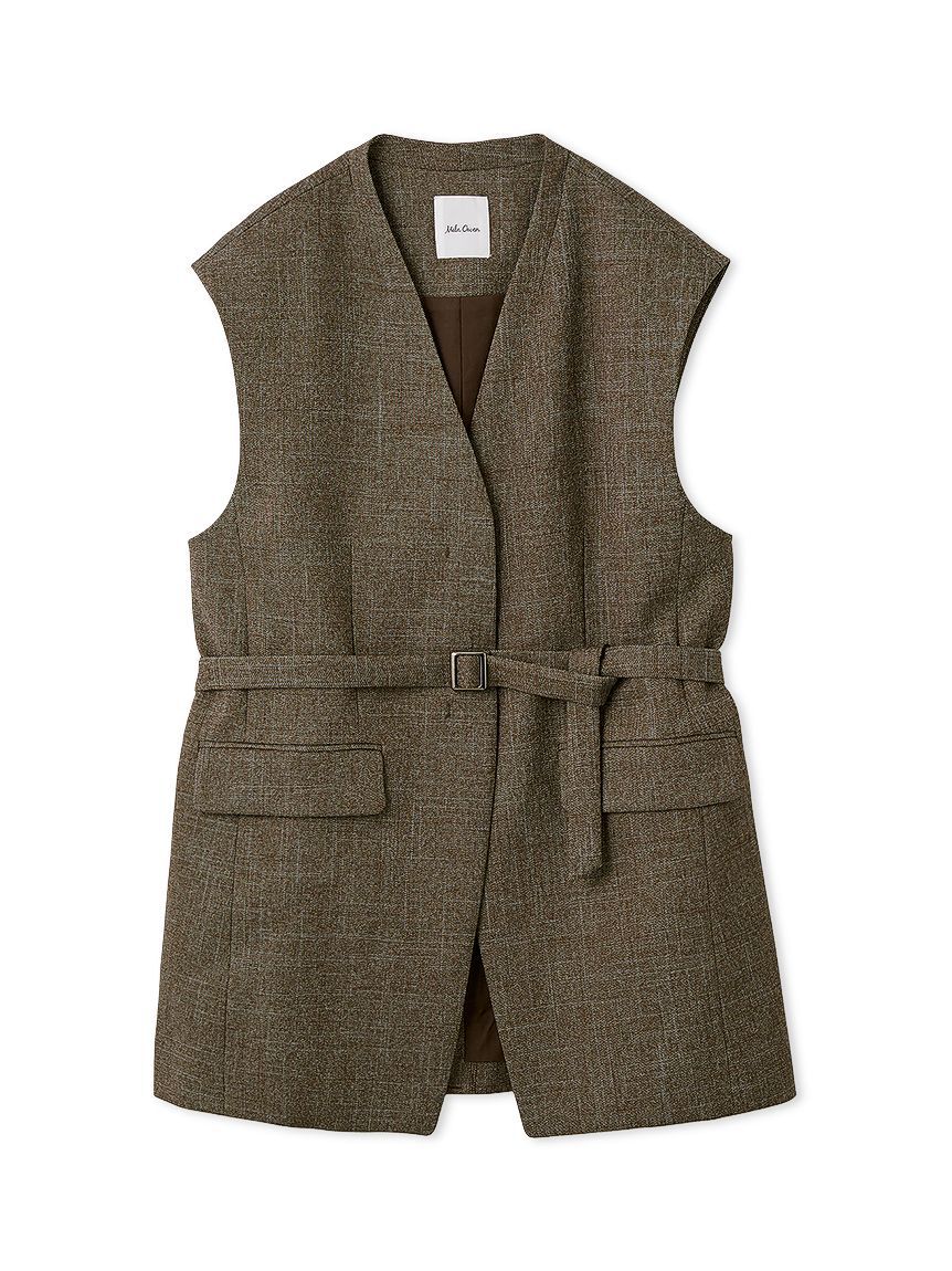 Mila Owen「共ベルト付きオーバーサイズノーカラーベスト」|ダウンベスト・ベスト|