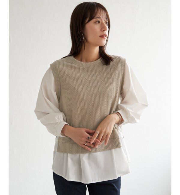 ikka「ケーブル柄レイヤードプルオーバー」|その他|