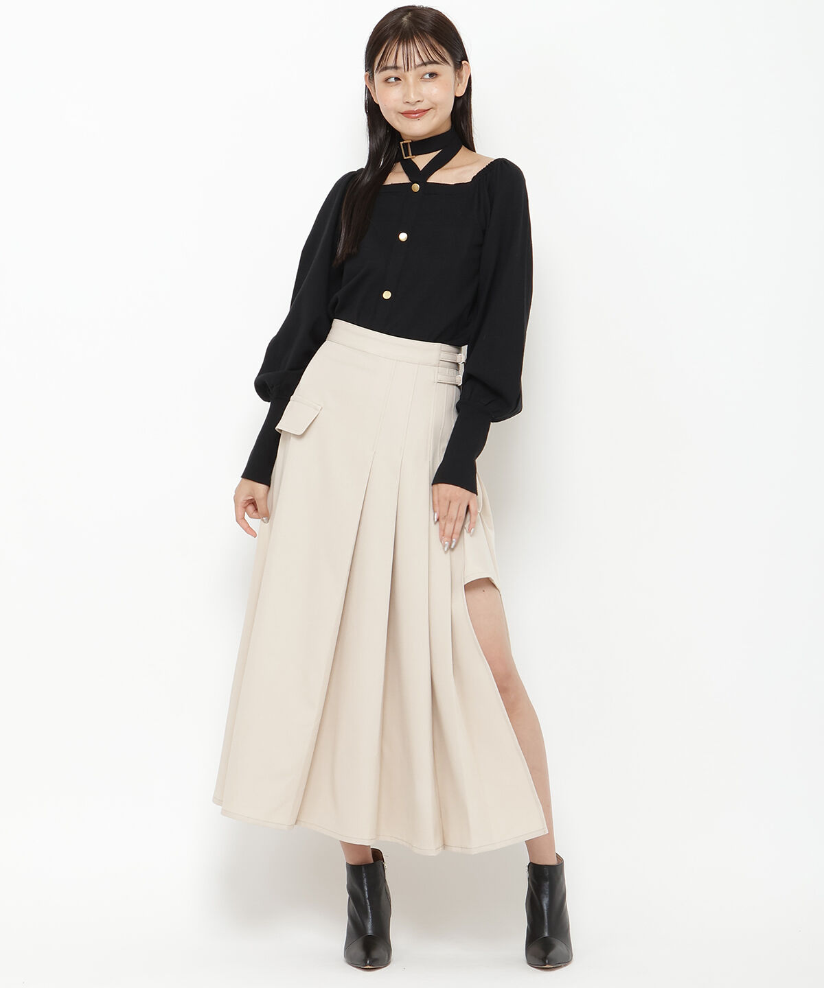 REDYAZEL「アシメソフトプリーツスカート」|フレア|