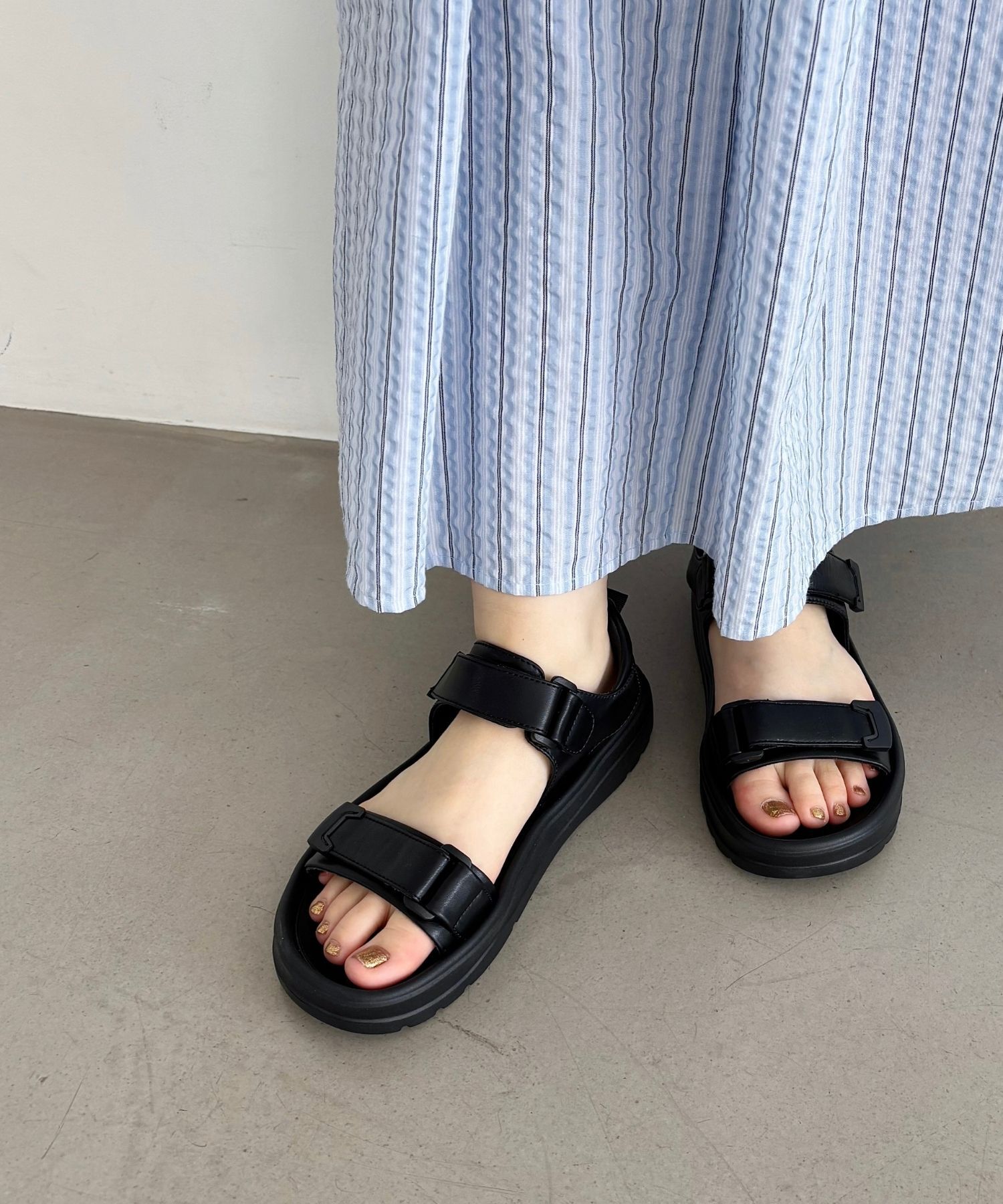 ORiental TRaffic「【Fit me サンダル】ダブル ベルト サンダル /51227 軽い 柔らかい フラット」|サンダル|