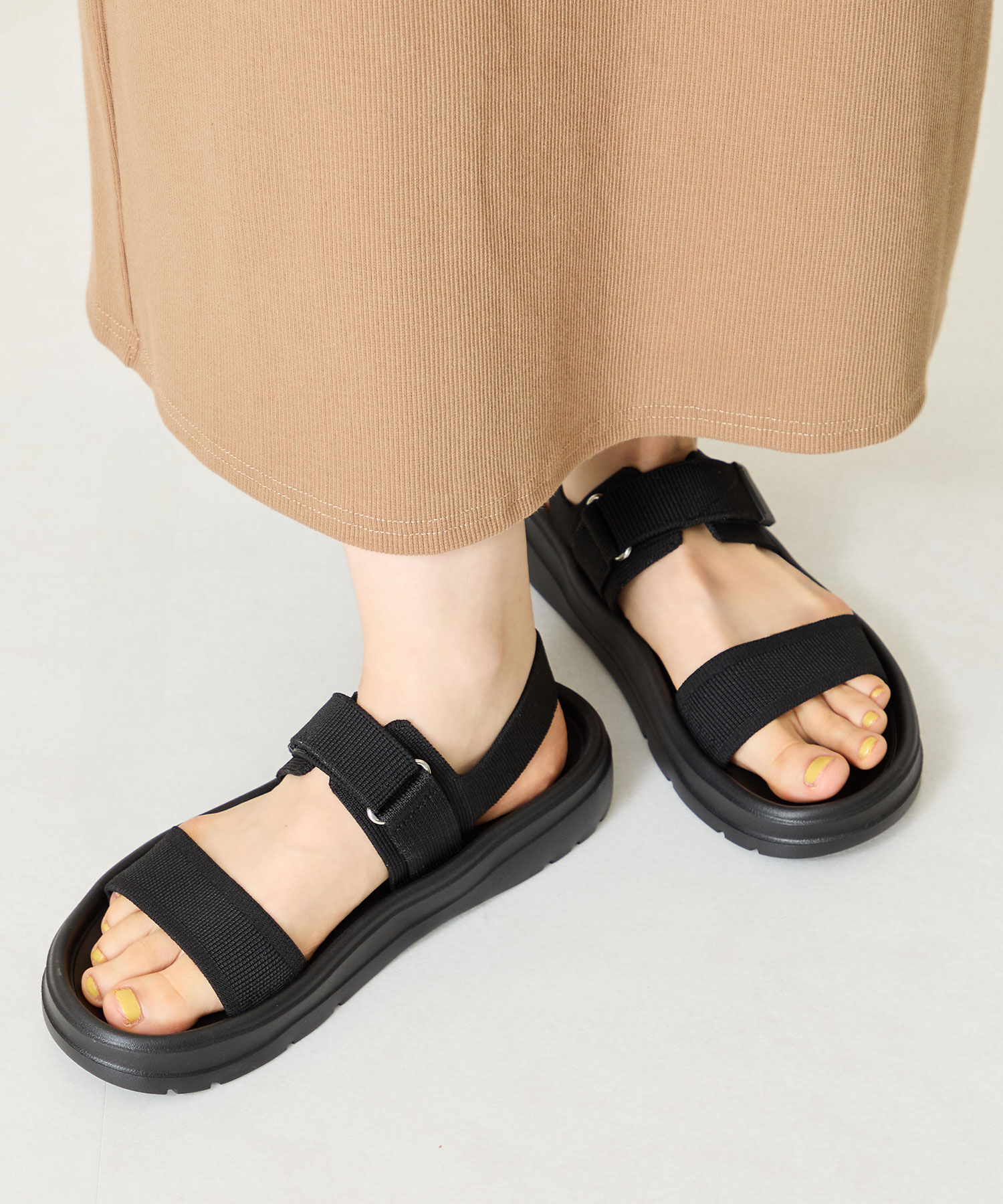 ORiental TRaffic「【Fit meサンダル】ニットダブルベルトサンダル/55208 サンダル 人気 WEB限定 ニット 軽い」|サンダル|