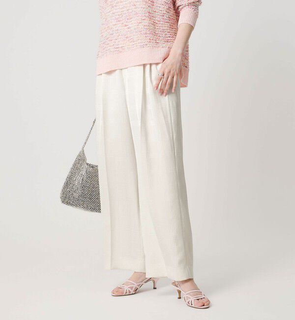 UNITED ARROWS「チェック 2タック ワイドパンツ ‐ウォッシャブル‐」|スラックス|OFF WHITE