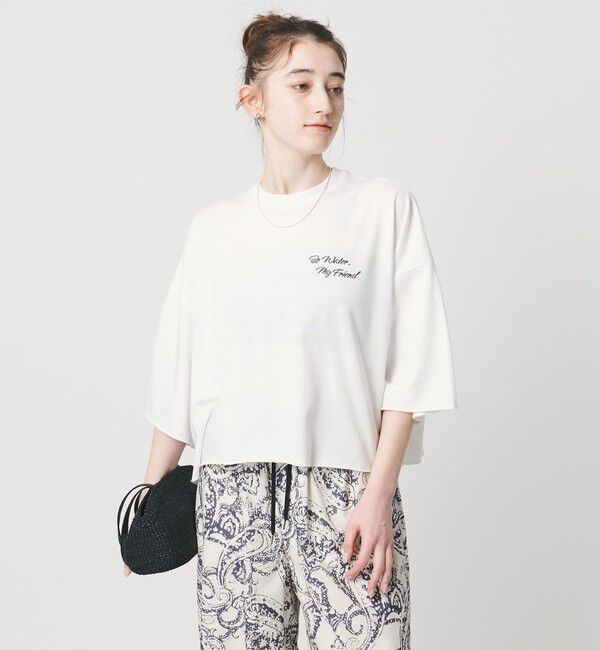 UNITED ARROWS「＜SACRA＞ハーフスリーブ クロップド メッセージ Tシャツ」|Tシャツ・カットソー|