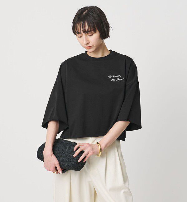 UNITED ARROWS「＜SACRA＞ハーフスリーブ クロップド メッセージ Tシャツ」|Tシャツ・カットソー|BLACK