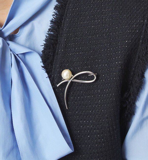 UNITED ARROWS green label relaxing「メタルライン＆フェイクパール ブローチ」|ブローチ・コサージュ|SILVER