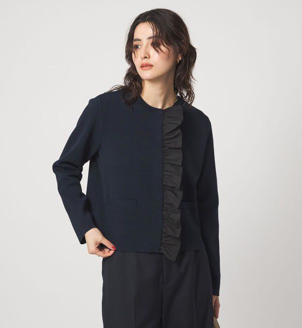 UNITED ARROWS green label relaxing「フロント フリル ニット カーディガン」|カーディガン|NAVY
