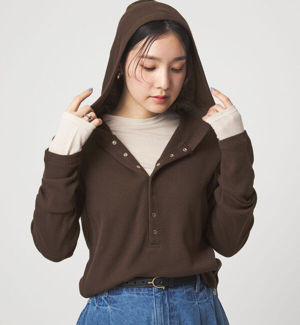 UNITED ARROWS green label relaxing「【WEB限定】＜at ease＞ワッフル フード ロングスリーブ カットソー」|Tシャツ・カットソー|DK.BROWN