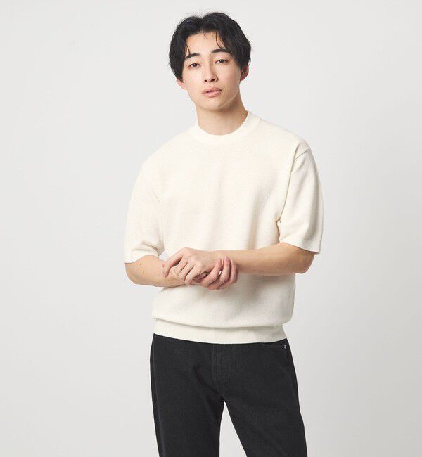 UNITED ARROWS green label relaxing「タック ピケ ビズ クルーネック ニット -ウォッシャブル-」|ニット・セーター|WHITE