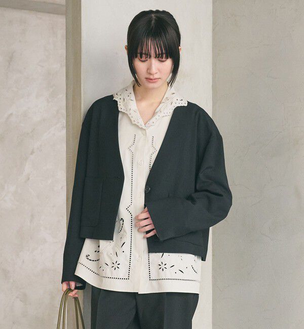 BEAUTY&YOUTH UNITED ARROWS「ポリエステルブレンド カラーレス ショートジャケット」|ノーカラージャケット|