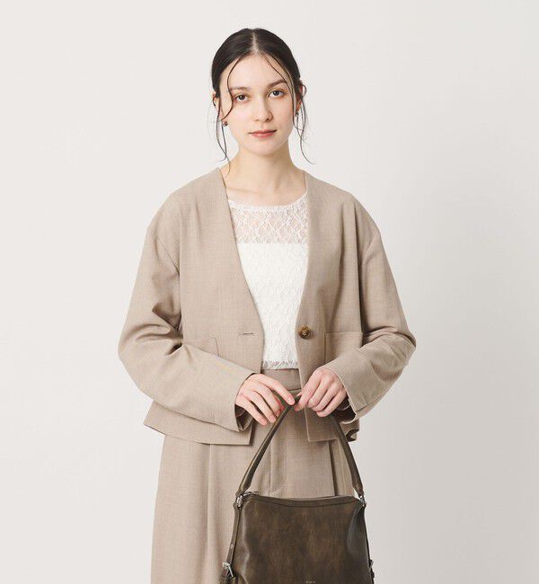 BEAUTY&YOUTH UNITED ARROWS「ポリエステルブレンド カラーレス ショートジャケット」|ノーカラージャケット|