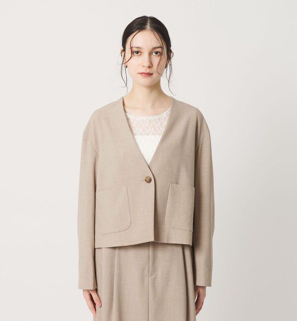 BEAUTY&YOUTH UNITED ARROWS「ポリエステルブレンド カラーレス ショートジャケット」|ノーカラージャケット|