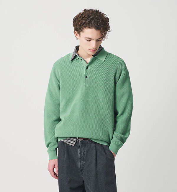 BEAUTY&YOUTH UNITED ARROWS「ギマ コットン アゼ 3ボタン ポロカラー ニット ウォッシャブル」|ニット・セーター|