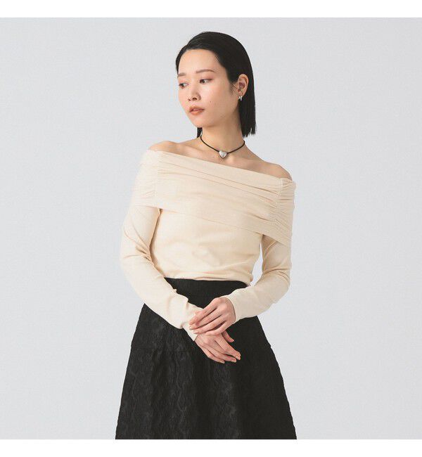 Ray BEAMS 「リブ ギャザー オフショルダー Tシャツ」|Tシャツ・カットソー|IVORY