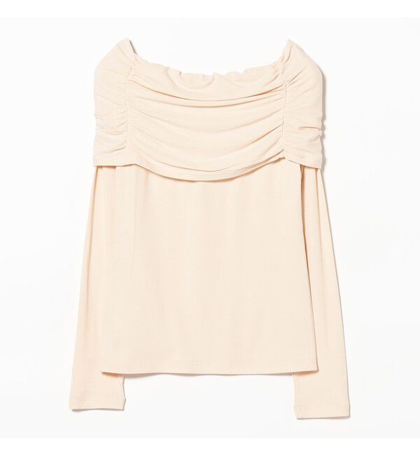 Ray BEAMS 「リブ ギャザー オフショルダー Tシャツ」|Tシャツ・カットソー|