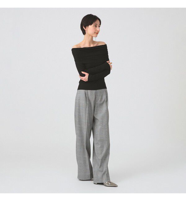 Ray BEAMS 「リブ ギャザー オフショルダー Tシャツ」|Tシャツ・カットソー|