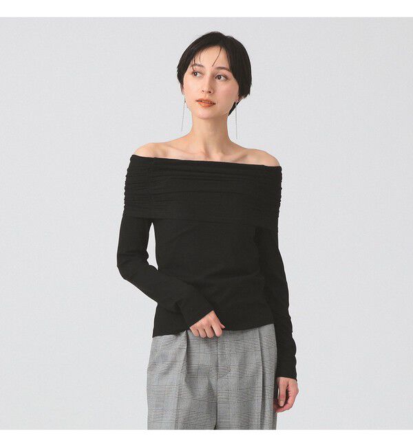 Ray BEAMS 「リブ ギャザー オフショルダー Tシャツ」|Tシャツ・カットソー|