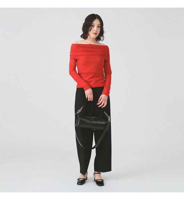 Ray BEAMS 「リブ ギャザー オフショルダー Tシャツ」|Tシャツ・カットソー|