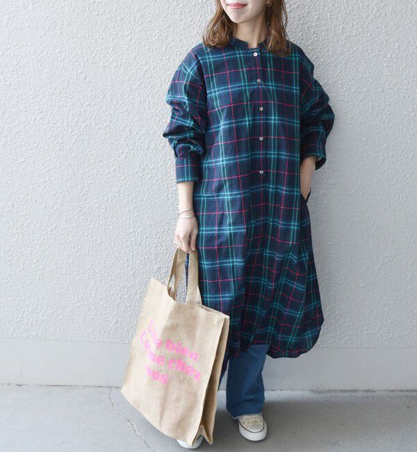 SHIPS any「SHIPS any:〈ウォッシャブル〉ネオンチェック パフシャツ ワンピース」|ワンピース|