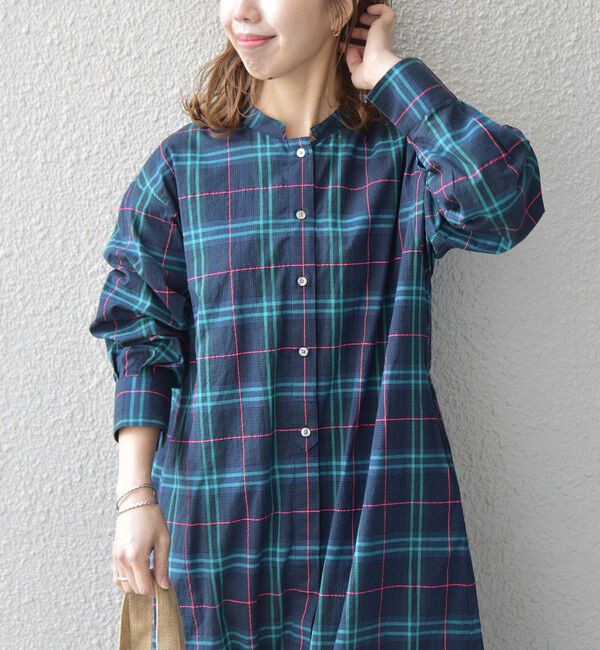 SHIPS any「SHIPS any:〈ウォッシャブル〉ネオンチェック パフシャツ ワンピース」|ワンピース|