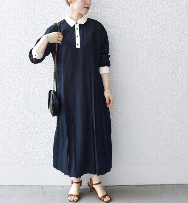 SHIPS any「SHIPS any:〈洗濯機可能〉ジョーゼット プリーツ バイカラー ワンピース」|ワンピース|